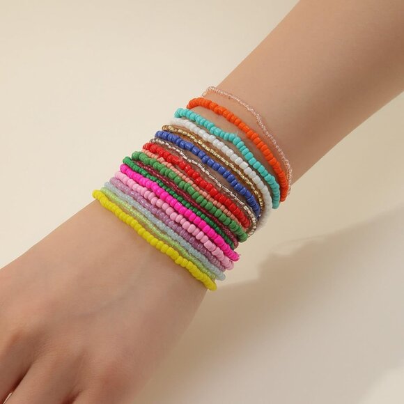 18Pcs Colorful Bohemia Seed Beaded Bracelets Handmade Adjustable Stackable Rainb - Picture 6 of 6